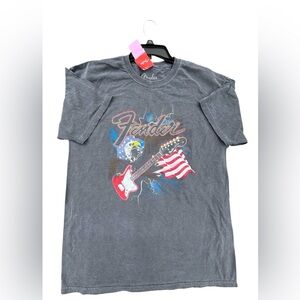Fender Guitar Gray Washed Patriotic T-shirt Large Unisex New